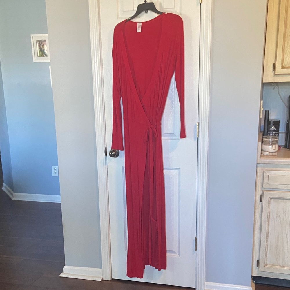 Chic Long Sleeve Red Maxi Dress